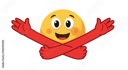 Cartoon emoji with an oval head shape and crossed red arms expressing a stop or rejection gesture pose on transparent background