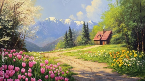 Tulips: Spring scene.