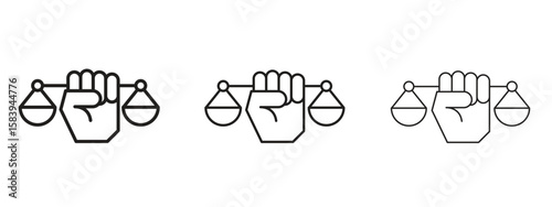 Justice scales in Hand icon for Website or Apps Elements, Logo. Pixel vector graphics