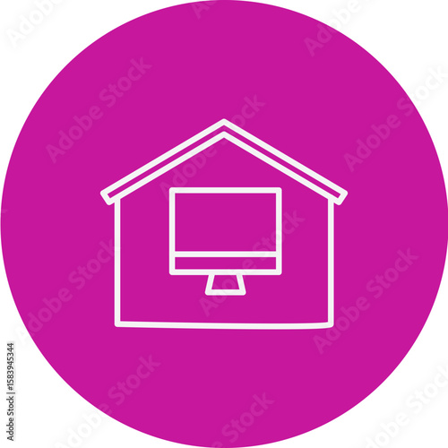 Work From Home Vector Pink Circle Icon Design