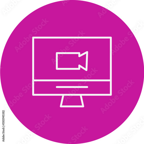 Video Conference Vector Pink Circle Icon Design