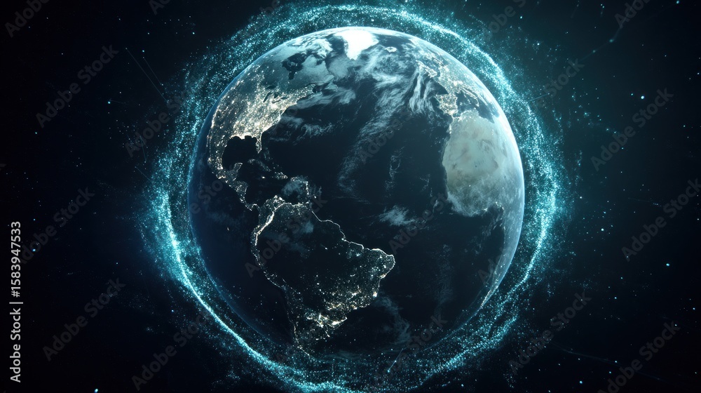 Obraz premium Digital earth global network connection futuristic visualization