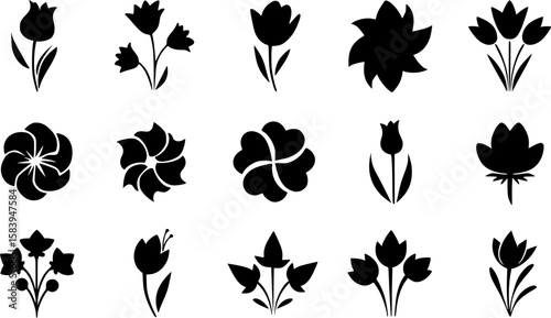 Flower icon set silhouettes, Abstract flower icon

