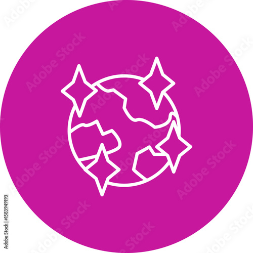 Earth with Stars  Vector Pink Circle Icon Design