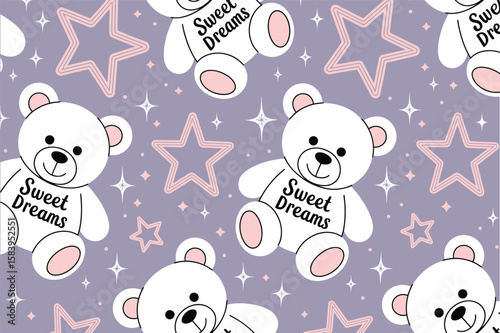 Sweet dreams design showcases teddy bears and stars creating a charming pattern for nurseries or baby products.