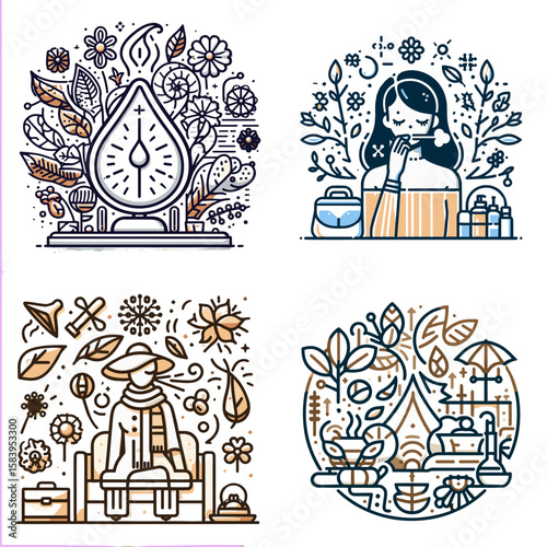 Wellness illustrations featuring relaxation, nature, and self-care  