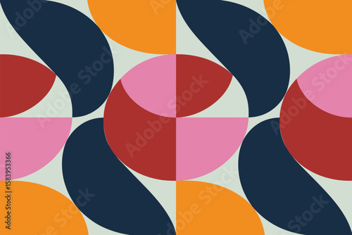 Playful geometric background featuring vibrant color palette and a bold circular pattern design for creative projects and visual impact.