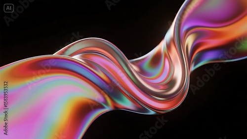 An abstract fluid shape with iridescent gradients creates a mesmerizing and modern visual experience