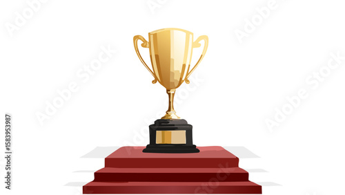 Glowing Gold Trophy on Velvet Podium 