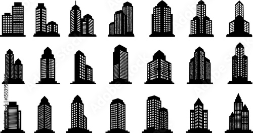 Building silhouette clipart bundle design, Building icon vector Illustration, Apartment illustration, architecture logo. Building vector illustration.