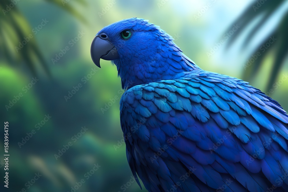 Obraz premium Striking Blue Parrot Portrait in a Lush Green Forest Setting