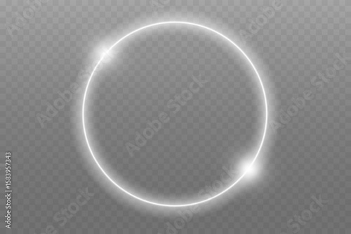 Luminous Spiral Light Twirl with Shiny Wave Motion, White Glowing Particles. Glitter silver neon circle ring frame. Light white Twirl. Curve light effect of white line. Abstract luxury white light