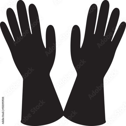  Rubber gloves in silhouette full white baackground.