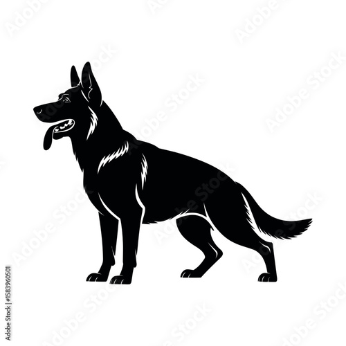 Black silhouette of a German Shepherd dog standing
