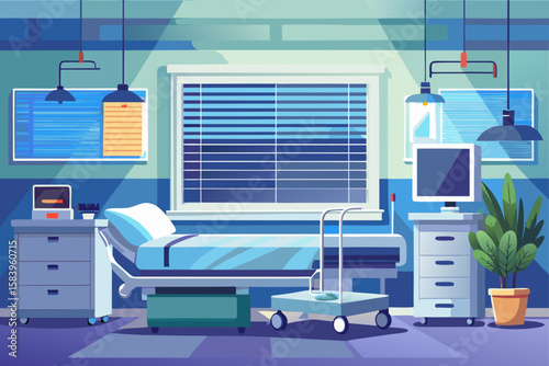 Clean Vector of a High Tech Hospital Room with Monitoring Equipment