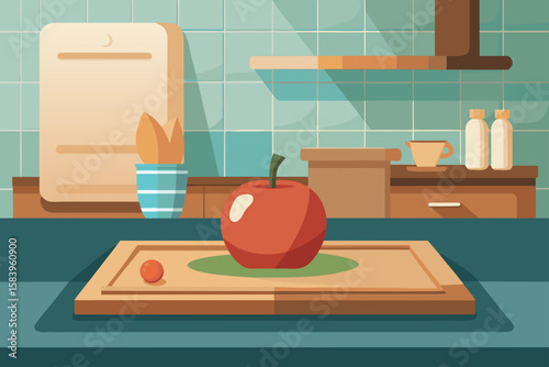 Flat Vector of an Apple on a Cutting Board