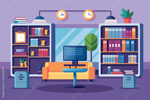 Flat Vector of a Modern Library Interior