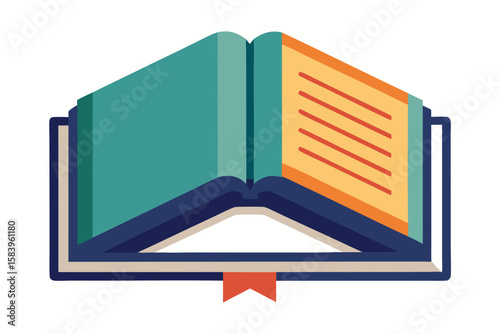 Flat Vector of an Open Book with a Bookmark Top View