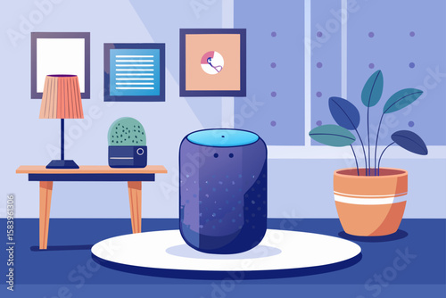 Flat Vector of a Smart Speaker on a Side Table