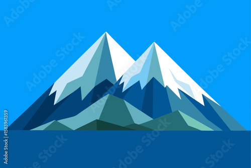 Flat Vector of Two Mountain Peaks with Snow Caps