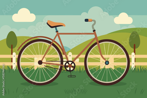 Flat Vector of a Vintage Bicycle Leaning on a Fence