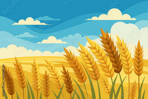 Flat Vector of a Wheat Field Swaying in the Wind