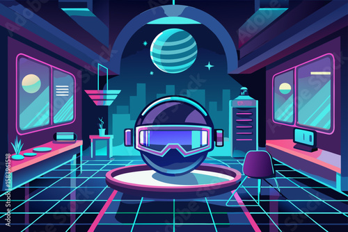 Flat Vector of an Indoor Workspace with a VR Headset