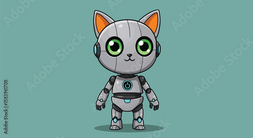 Cute Robot Cat Character Illustration