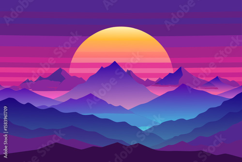 Sunrise Mountain Range Vector Art in Purple and Blue
