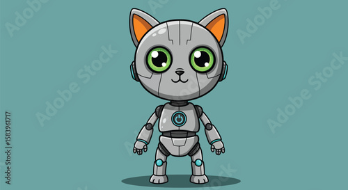 Cute Robot Cat Character Illustration