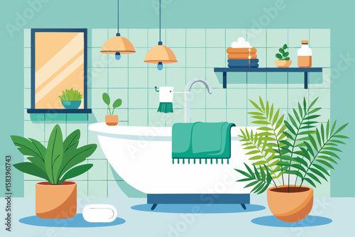 Vector Art of a Cozy Bathroom Interior with a Towel Shelf