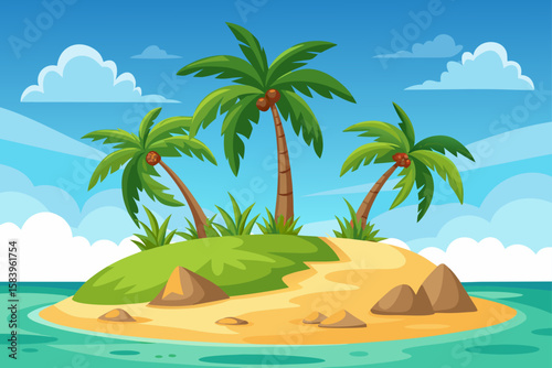 Tropical Island Plain with Palm Trees and Light Sand