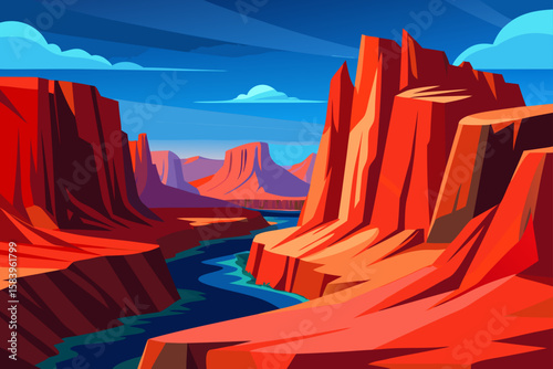 Vector Canyon Scene with Red Rocks and a Wide Open Landscape