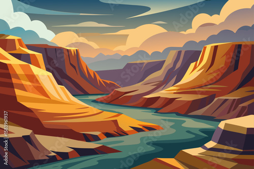 Vector Landscape with Canyon Hills and Earthy Colors
