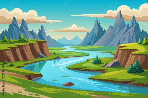 Vector River Landscape with Calm Water and Small Rocks