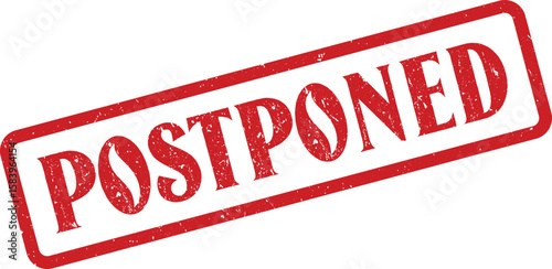 Red Postponed Rubber Stamp on White Background, Indicating Delay or Rescheduling, with Grunge Texture