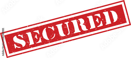 Red Secured Rubber Stamp on White Background with Texture for Authentication and Approval