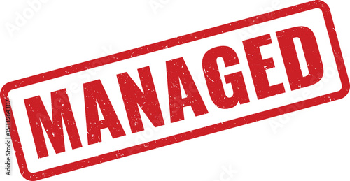 Red Managed Rubber Stamp on White Background Official, Approved, or Handled Status Indication
