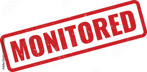 Red Monitored Stamp on White Background, Indicating Supervision, Control, or Observation Process