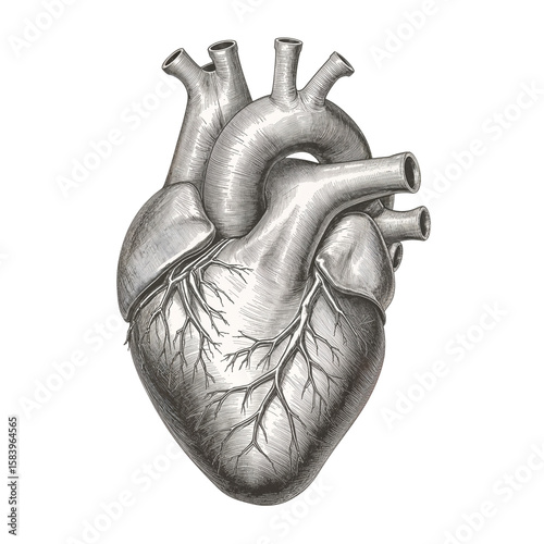 Detailed Anatomical Drawing of a Human Heart