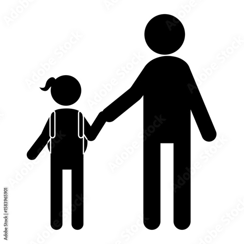 子供と手をつなぐ大人のピクトグラム（通学・通園）