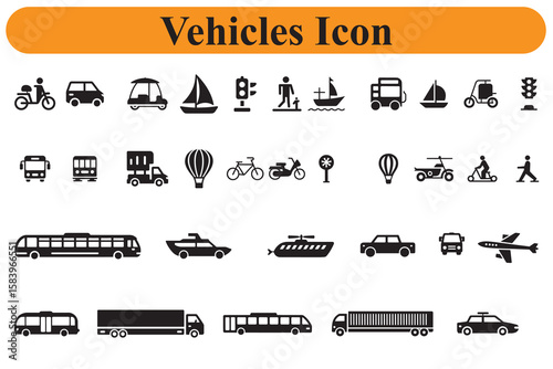 Diverse vehicle and transport icons collection scooter