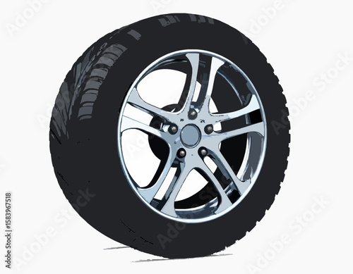 Vector car wheel isolated on white
Modern Car Wheel with Chrome Rim Isolated on White Background. Automotive Spare Part or Vehicle Component.