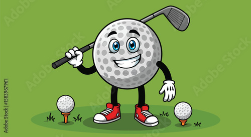  Happy Golf Ball Character Ready to Play Golf