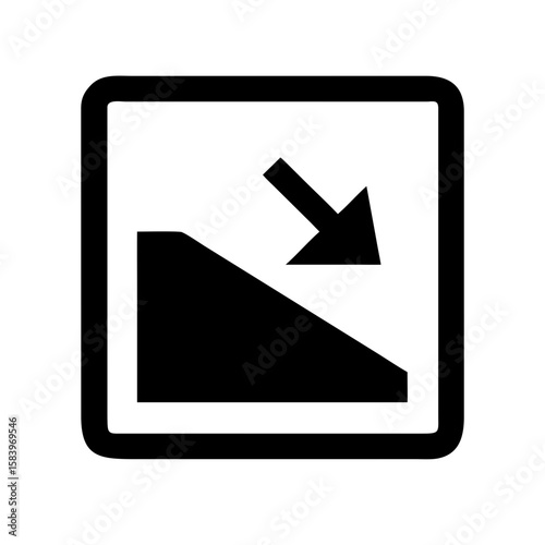 Access ramp sign indicating downward slope with arrow  