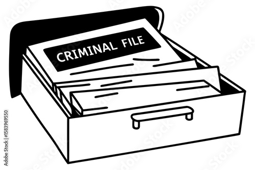 Criminal file folder with documents in drawer  