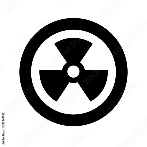 Nuclear symbol in black and white circular design  