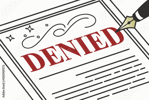 Denied document with bold text and decorative elements  