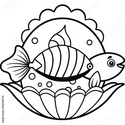 see under water fish line art coloring fish