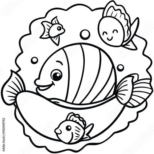 see under water fish line art coloring fish